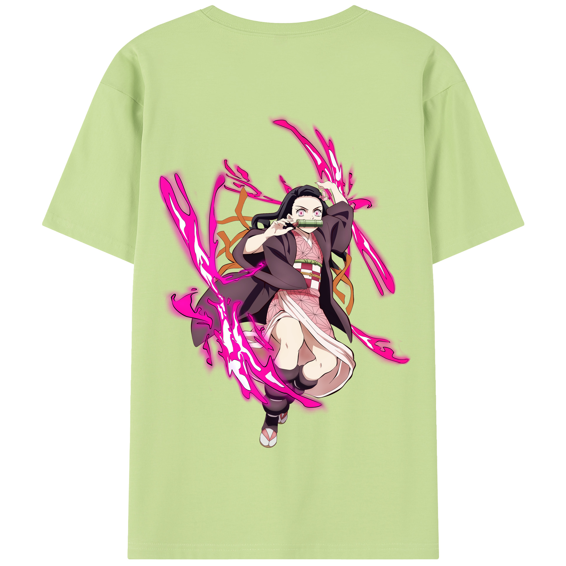 （画像用） 鬼滅の刃（きめつのやいば）竈門 禰󠄀豆子／かまど ねずこ Kamado Nezuko 綿100％半袖Tシャツ（背面プリント）